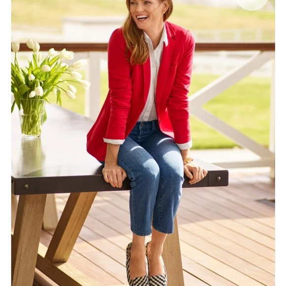 Talbots Aberdeen Pique Knit Women's Red Blazer 8 Pin Stripe Lining - Picture 2 of 7